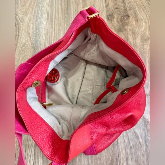 TORY BURCH Stacked T Hobo Bag Red & Fuchsia EUC - Picture 8 of 8